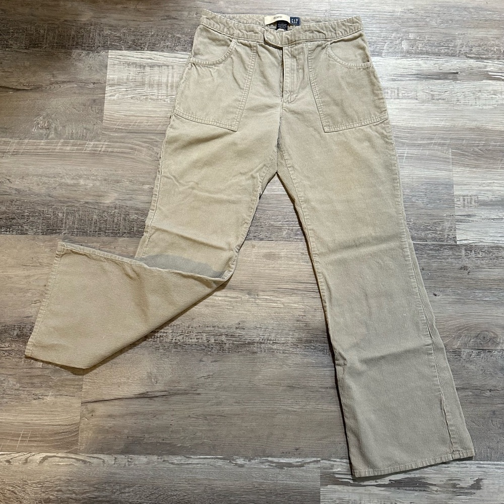 VINTAGE GAP Women’s Flare Leg Corduroy Pants Khaki Size 10 100% Cotton